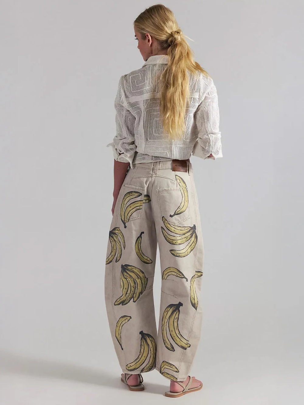 NWT We The Free Good Luck Printed Barrel Jeans in Go Bananas - Picture 2 of 6